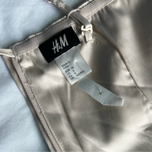 H&m satin color block convertible strapless party dress size 6 nude & black nwt - Picture 9 of 14